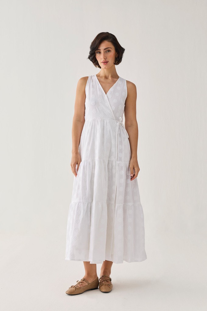 The Embroidered Tiered Wrap Maxi Dress from Reistor