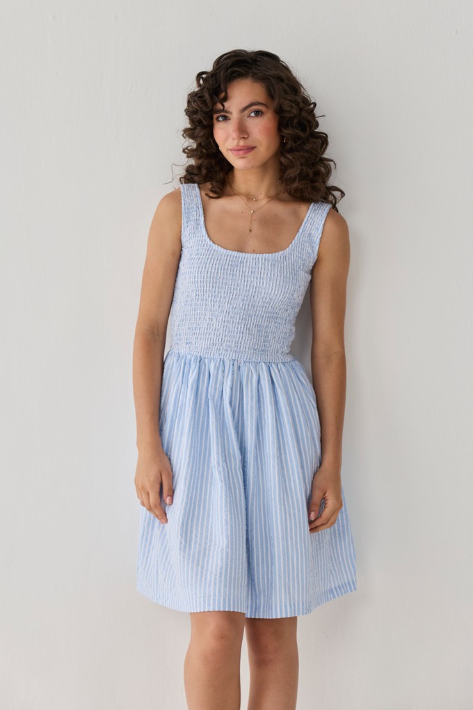 Smocked Short Dress in Blue Stripes from Reistor