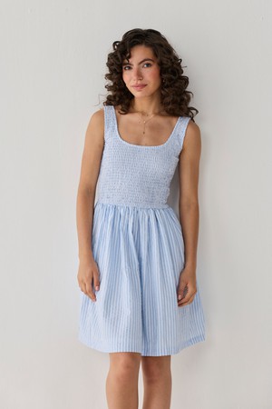 Smocked Short Dress in Blue Stripes from Reistor