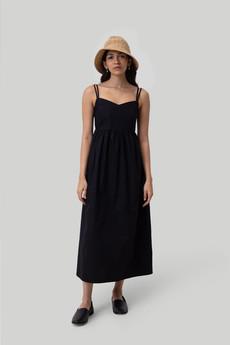 Strappy Gathered Midi Dress in Black via Reistor