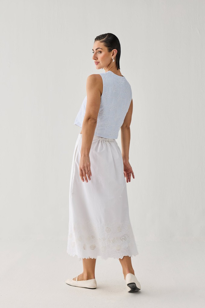 Embroidered Midi Skirt in White from Reistor