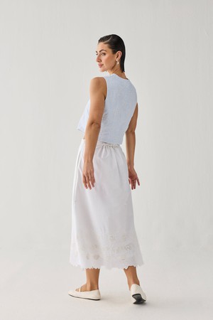 Embroidered Midi Skirt in White from Reistor