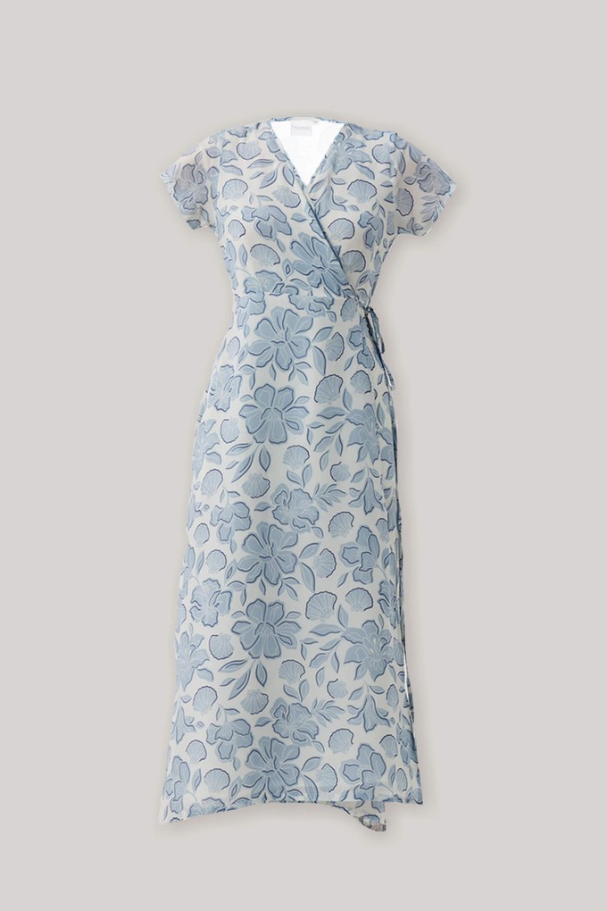 Maxi Wrap Dress in Soft Blue Florals from Reistor