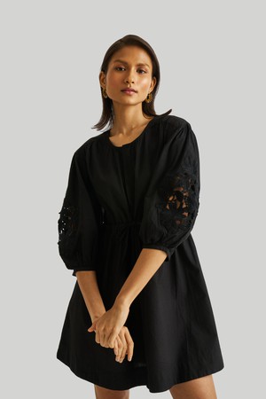 Shirt Dress with Balloon Sleeves in Black from Reistor