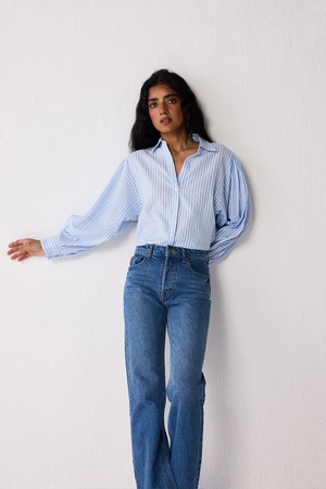 Striped Shirt with Long Balloon Sleeves in Blue from Reistor