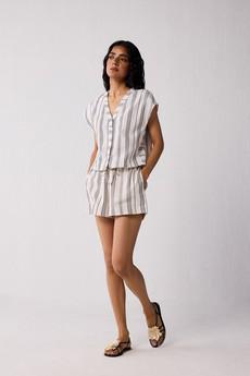 Striped Matching Set with Regular Shorts and V-neck Top via Reistor