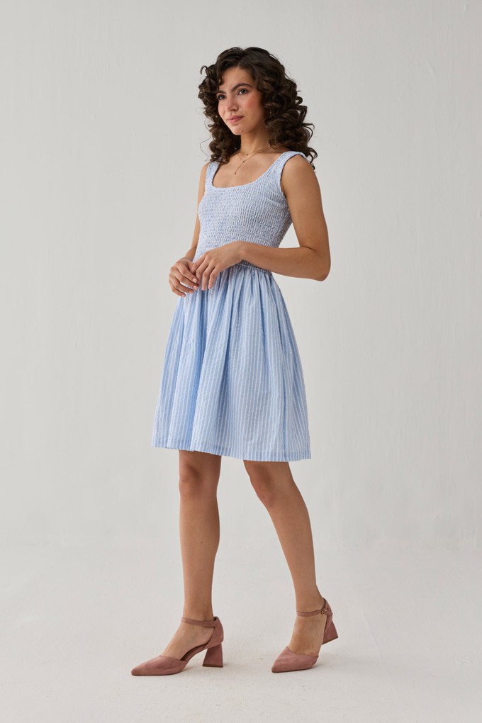 Smocked Short Dress in Blue Stripes from Reistor