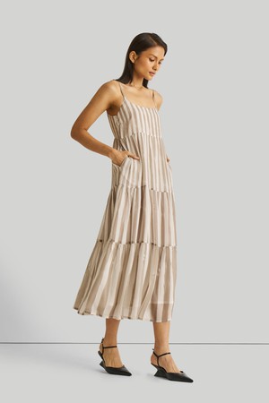 Strappy Tiered Maxi Dress in Beige Stripes from Reistor