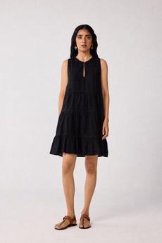 Embroidered Everyday Sleeveless Short Tiered Dress in Black via Reistor