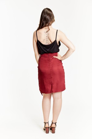 Dark Red High Waisted Split Skirt from Roses & Lilies