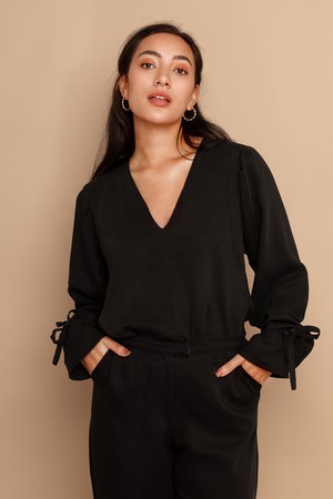 Nina Black Tencel Long Sleeve Top from Roses & Lilies