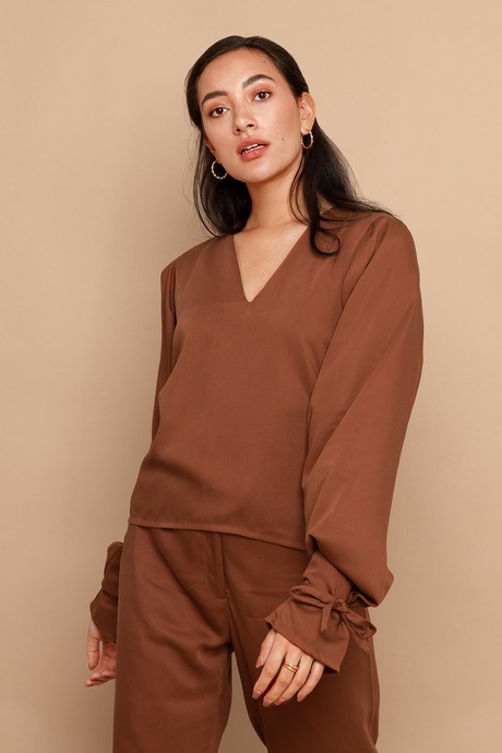 Nina Pecan Tencel Long Sleeve Top from Roses & Lilies