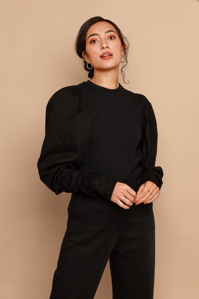 Janne Black Puffy Sleeves Top from Roses & Lilies