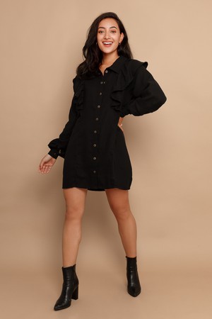 Susan Black Ruffle Sleeve Dress from Roses & Lilies