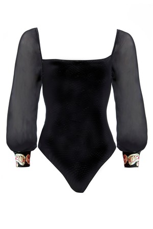 Black Mesh Bodysuit Long Sleeve from Sarvin