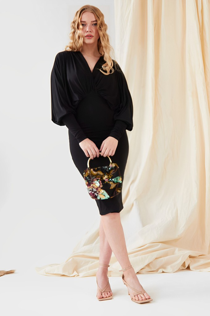 Black Batwing Sleeve Dress from Sarvin