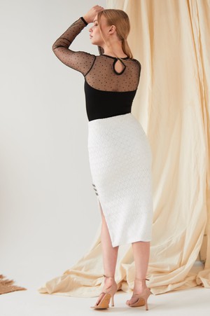 White Lace Bodycon Skirt from Sarvin