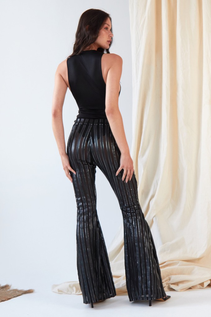 Flare Trousers In Metallic Stripe from Sarvin