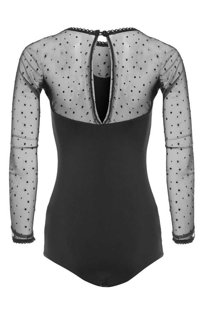 Long Sleeve Glitter Mesh Bodysuit from Sarvin