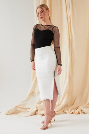 White Lace Bodycon Skirt from Sarvin