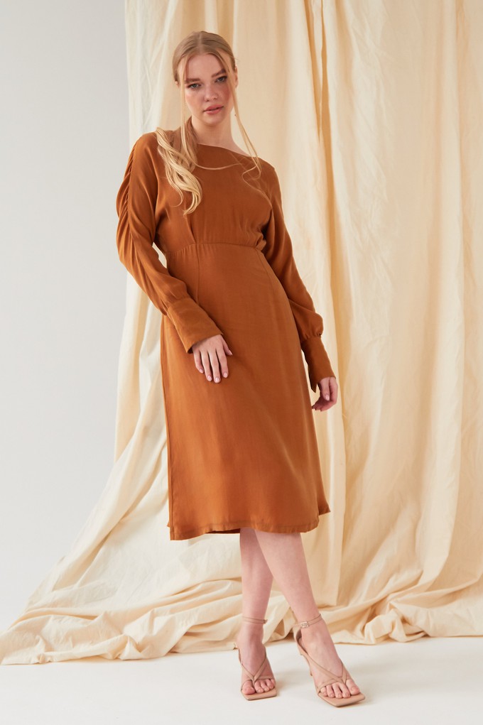 Mustard long sleeve Midi Dress from Sarvin