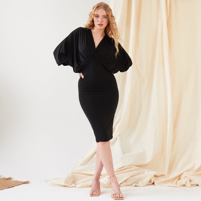 Black Batwing Sleeve Dress from Sarvin