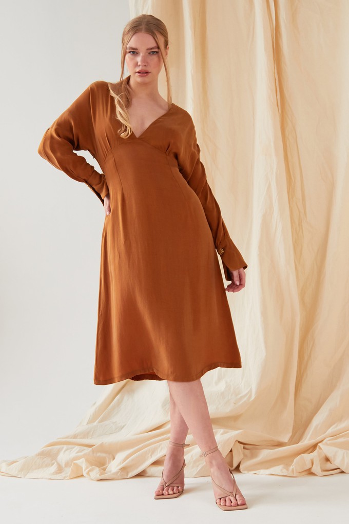 Mustard long sleeve Midi Dress from Sarvin