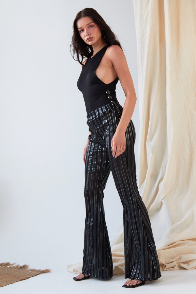 Flare Trousers In Metallic Stripe from Sarvin