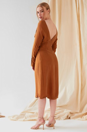 Mustard long sleeve Midi Dress from Sarvin