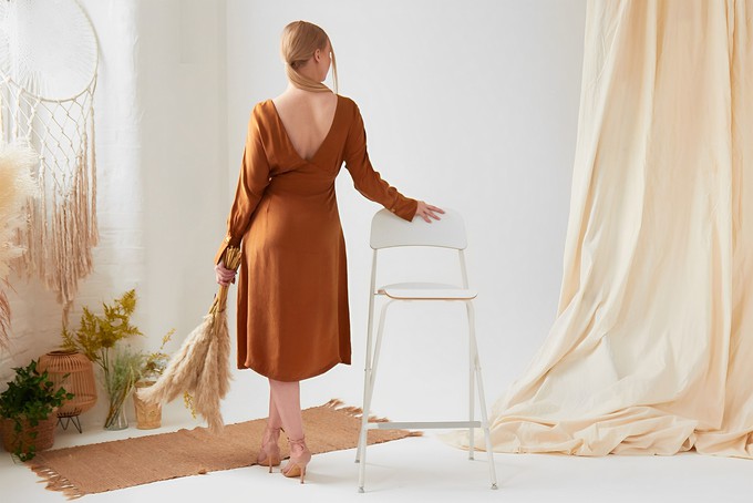 Mustard long sleeve Midi Dress from Sarvin