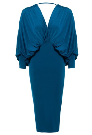 Teal Plunging Front Midi Dress from Sarvin