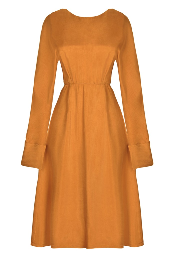 Mustard long sleeve Midi Dress from Sarvin