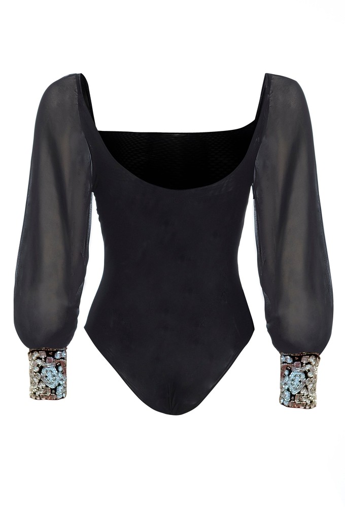 Black Mesh Bodysuit Long Sleeve from Sarvin