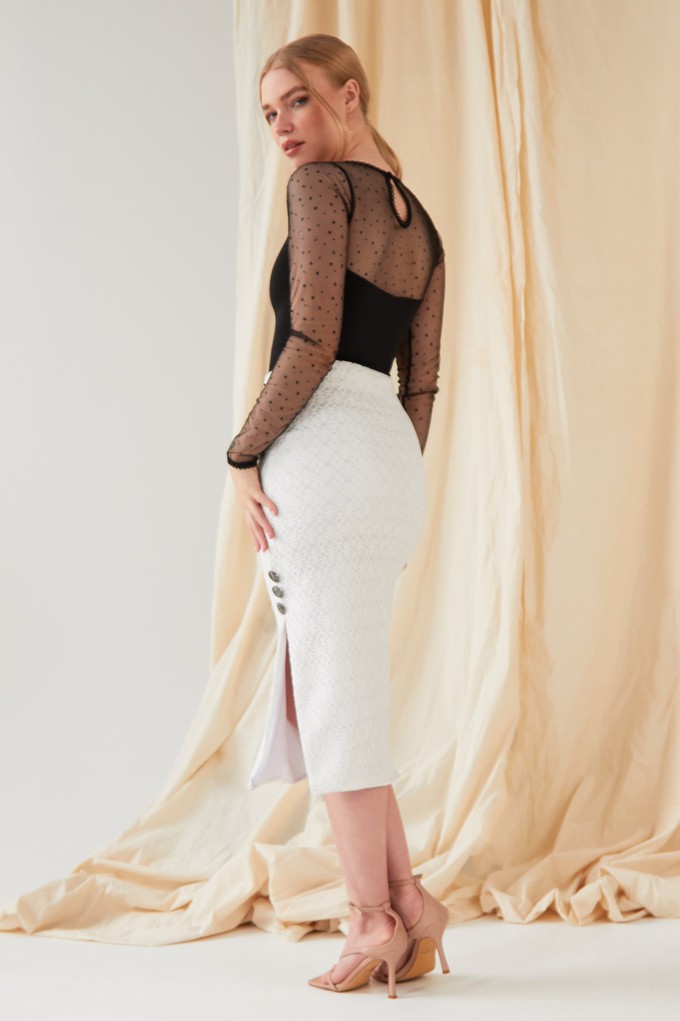 White Lace Bodycon Skirt from Sarvin