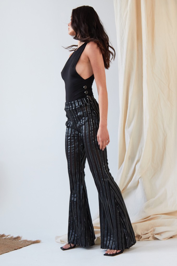 Flare Trousers In Metallic Stripe from Sarvin