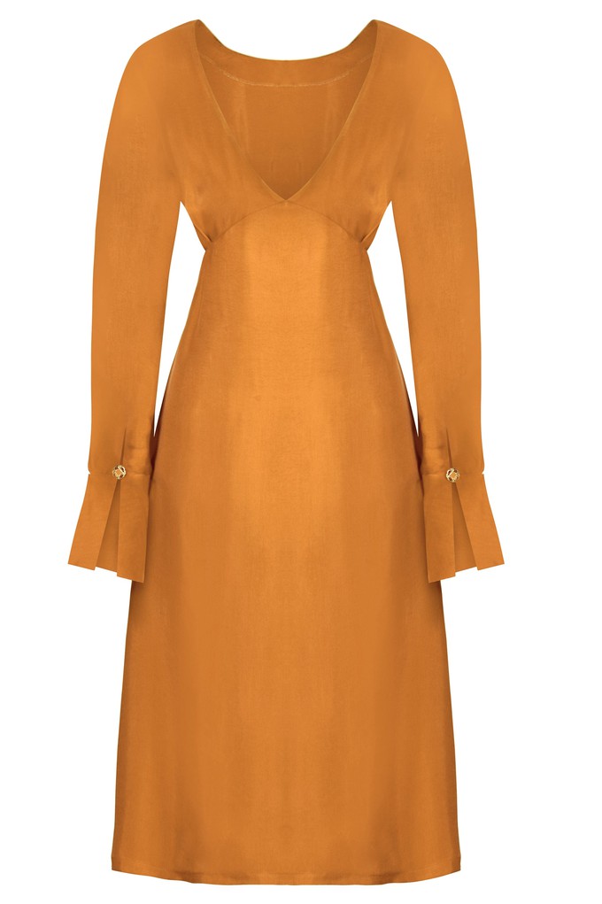 Mustard long sleeve Midi Dress from Sarvin