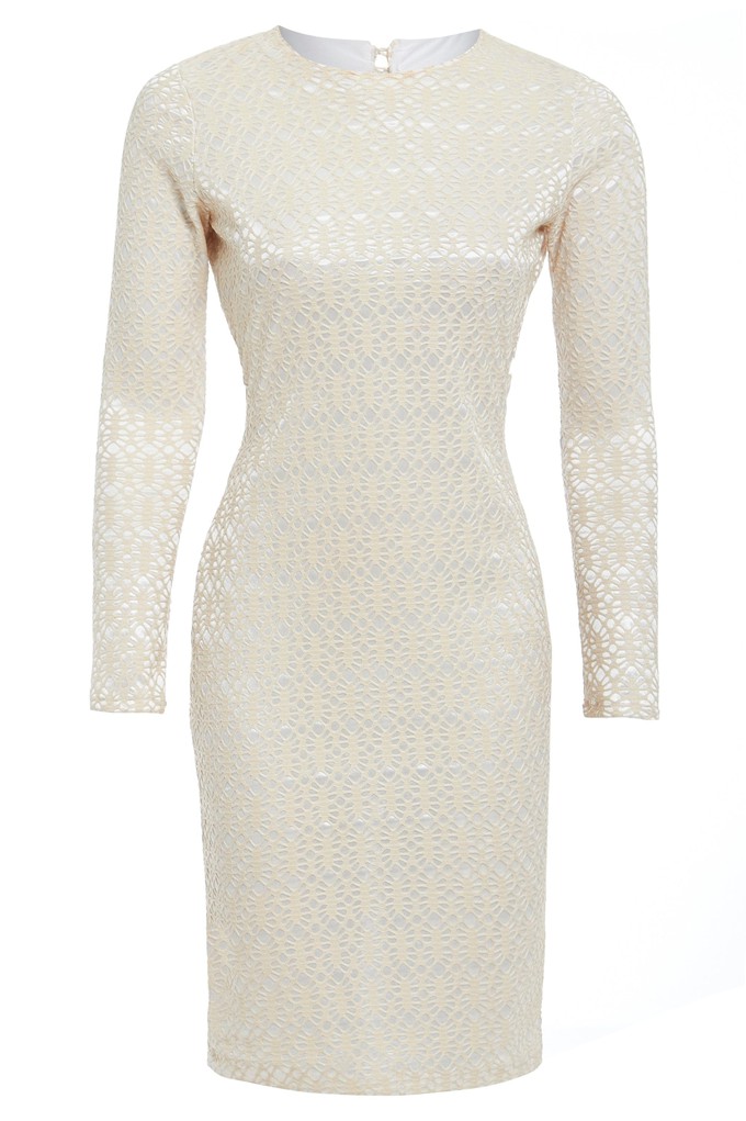 Ivory Long Sleeve Backless Dress from Sarvin