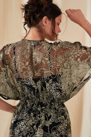 Embroidered Flutter Sleeve Dress from Sarvin