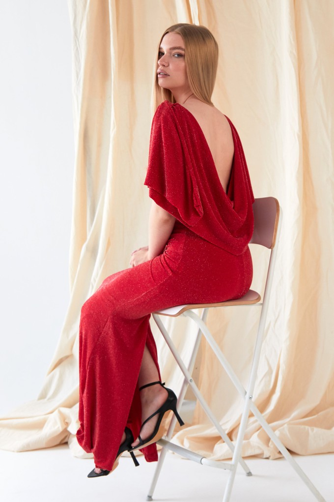 Red Cowl Back Gown from Sarvin