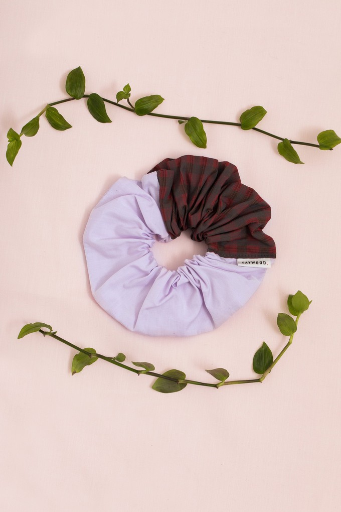 Patchwork Scrunchie, Red Check & Lilac, Zero Waste from Saywood.