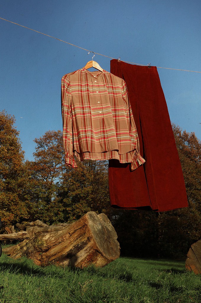 Amelia Full Length Wide Leg Trouser in Caramel Organic Cotton Corduroy from Saywood.