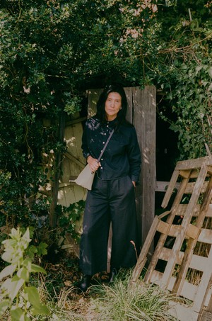 Amelia Wide Leg Culotte Trouser, Black Organic Cotton & Linen from Saywood.