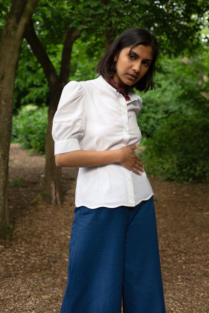 Joni Puff Sleeve Blouse, White Cotton Bamboo from Saywood.