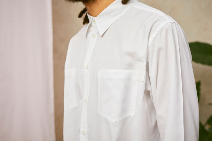 Mens Eddy Patch Pocket Shirt, White Cotton Bamboo from Saywood.