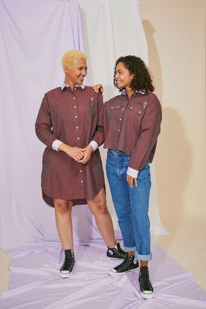 Etta Oversized Shirtdress, Red Check Cotton from Saywood.