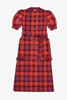 Rosa Puff Sleeve Shirtdress, Cherry Coral Tartan Check via Saywood.
