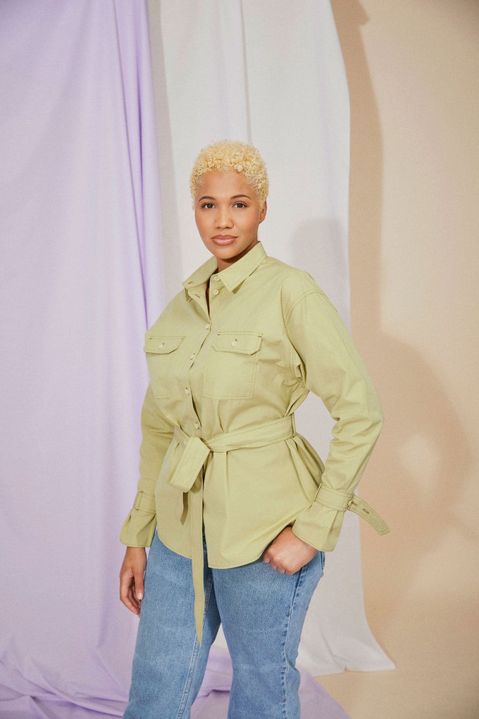 Zadie Boyfriend Shirt, Olive Khaki from Saywood.