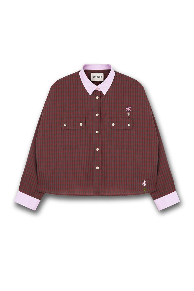 Jules Utility Shirt, Red Check Cotton from Saywood.