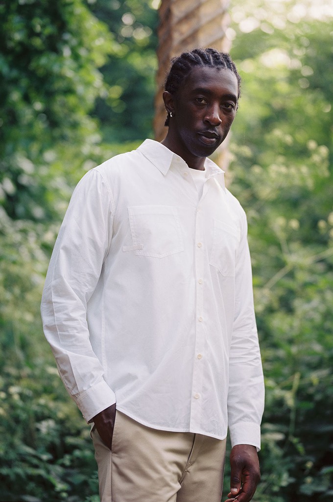 Mens Eddy Patch Pocket Shirt, White Cotton Bamboo from Saywood.