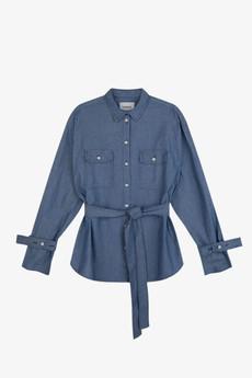 Zadie Boyfriend Shirt, Light Wash Japanese Denim via Saywood.
